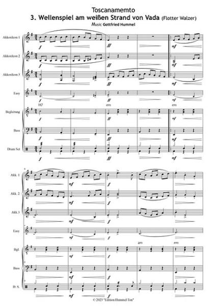 Toscanamento - Reisebilder einer Traumregion, Gottfried Hummel, Akkordeon-Orchester, Urlaubsimpressionen, Easystimme, Kiddystimme, mittelschwer, Akkordeon Noten, Originalkomposition, Originalmusik, Probeseite