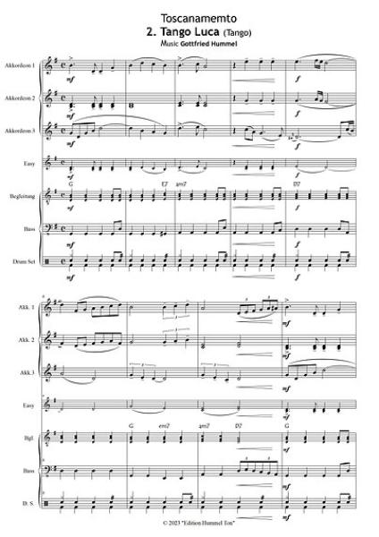 Toscanamento - Reisebilder einer Traumregion, Gottfried Hummel, Akkordeon-Orchester, Urlaubsimpressionen, Easystimme, Kiddystimme, mittelschwer, Akkordeon Noten, Originalkomposition, Originalmusik, Notenbeispiel