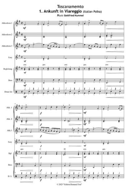 Toscanamento - Reisebilder einer Traumregion, Gottfried Hummel, Akkordeon-Orchester, Urlaubsimpressionen, Easystimme, Kiddystimme, mittelschwer, Akkordeon Noten, Originalkomposition, Originalmusik, Beispielseite