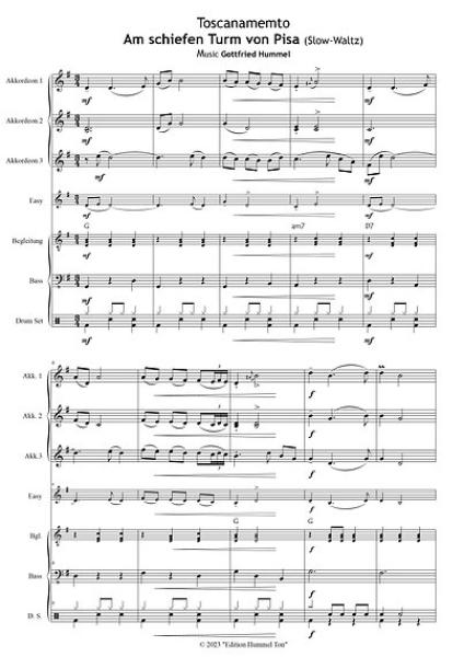 Toscanamento - Reisebilder einer Traumregion, Gottfried Hummel, Akkordeon-Orchester, Urlaubsimpressionen, Easystimme, Kiddystimme, mittelschwer, Akkordeon Noten, Originalkomposition, Originalmusik, Einblick