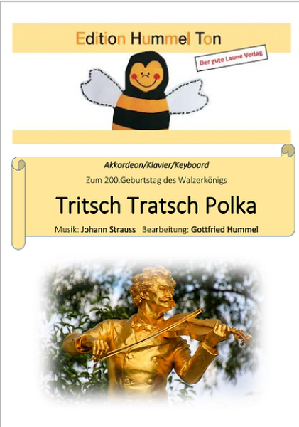 Tritsch Tratsch Polka, Johann Strauss, Gottfried Hummel, Akkordeon-Solo, Standardbass MII, Klavier, Keyboard, Einzelausgabe, leicht-mittelschwer, Akkordeon Noten, Cover