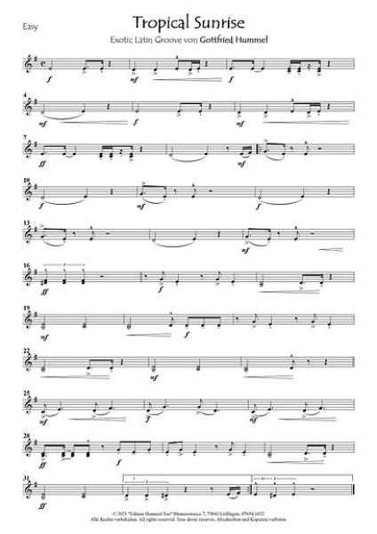 Tropical Sunrise, Gottfried Hummel, Akkordeonorchester, Exotic Latin Groove, Sommer, Sonne, Strand, Easy-Stimme, Kiddy-Stimme, leicht-mittelschwer, Originalkomposition, Originalmusik, Akkordeon Noten, Probeseite
