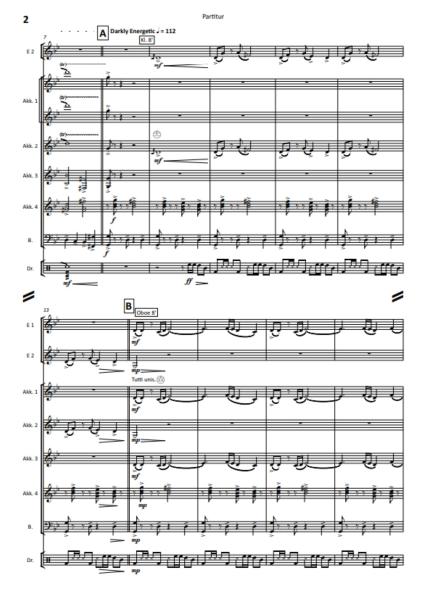 Two Tango, Ian Watson, Akkordeon-Orchester, mittelschwer, London Accordion Players, London Accordion Orchestra, Astor Piazzolla, im Stile dramatischer Filmmusik, Originalkomposition, Originalmusik, Akkordeon Noten, Beispielseite