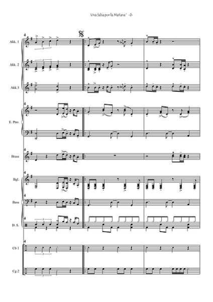 Una Salsa por la mañana, Gottfried Hummel, Akkordeonorchester, Latin-Groove, Originalkomposition, Originalmusik, mittelschwer, Akkordeon Noten, Notenbeispiel