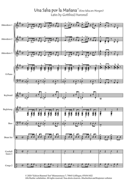 Una Salsa por la mañana, Gottfried Hummel, Akkordeonorchester, Latin-Groove, Originalkomposition, Originalmusik, mittelschwer, Akkordeon Noten, Beispielseite