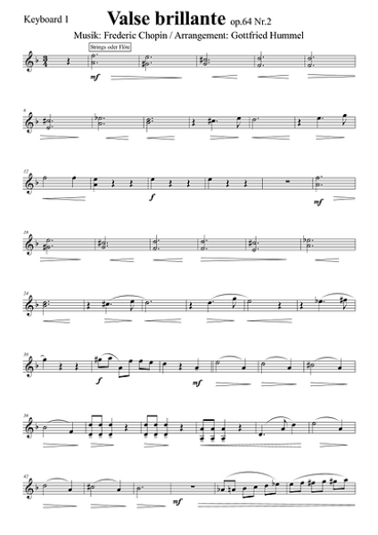 Valse brillante, Frédéric Chopin, Gottfried Hummel, Akkordeonorchester, Klavierwalzer, ​3/4 Takt, Walzernoten, leicht-mittelschwer, Akkordeon Noten