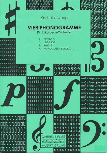 Vier Phonogramme, Karlheinz Krupp, Akkordeon-Orchester, Originalkomposition, Wettbewerbsliteratur, Wertungsstück, Wettbewerbsnoten, Mittelstufe, mittelschwer, 4 Sätze, Akkordeon Noten, Originalmusik