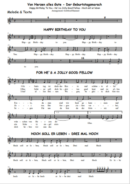 Von Herzen alles Gute - Der Geburtstagsmarsch, Gottfried Hummel, Akkordeon-Orchester, Medley, Potpourri, Geburtstagslieder, Ständchen, leicht-mittelschwer, mit Easy-Stimme, Akkordeon Noten, Einblick in die Noten