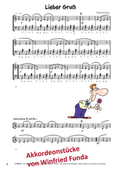 Akkordeon Stücke, Winfried Funda, Akkordeon-Solo, Standardbass MII, 2. Stimme ad lib., Duo, Duett, sehr leicht, Spielheft, Soloband, Akkordeon Noten, Notenbeispiel