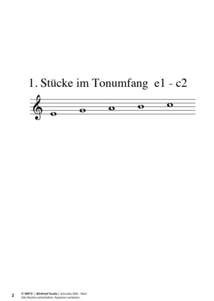 Musaik 1, Winfried Funda, Instrumente in C-Stimmung, Querflöte, Oboe, Geige, Spielheft, Soloband, Anfänger, Einsteiger, Musizieren lernen, mit Online-Audio, sehr leicht-leicht, Originalkompositionen, Originalmusik, Noten für C-Instrumente, Beispielseite