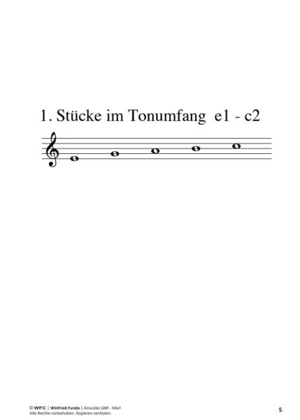 Musaik 1, Winfried Funda, Sopranblockflöte, Spielheft, Soloband, Anfänger, Einsteiger, Flöte spielen lernen, mit Online-Audio, sehr leicht-leicht, Originalkompositionen, Originalmusik, Noten für Flöte, Beispielseite