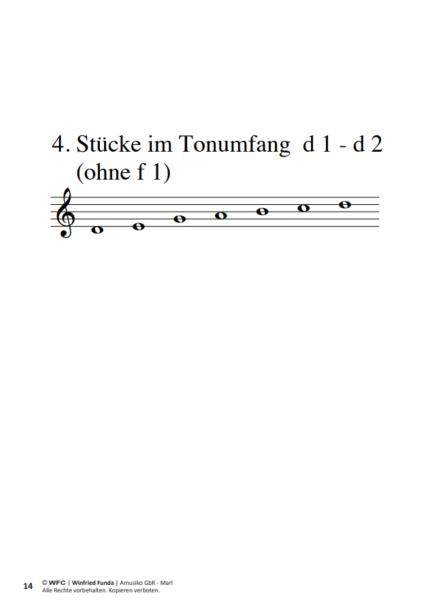 Musaik 1, Winfried Funda, Sopranblockflöte, Spielheft, Soloband, Anfänger, Einsteiger, Flöte spielen lernen, mit Online-Audio, sehr leicht-leicht, Originalkompositionen, Originalmusik, Noten für Flöte, Probeseite