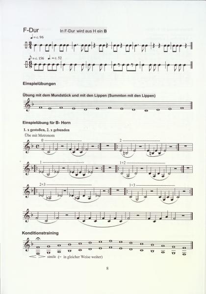Übungsheft D1 für Waldhorn, Bernd Nawrat, Blechblasinstrumente, tiefes Blech, Prüfungsvorbereitung, D-Lehrgang, Einzelunterricht, Gruppenunterricht, Spielstücke, Vortragsstücke, leicht, Musiktheorie, praxisorientiert, Waldhorn Noten, Probeseite