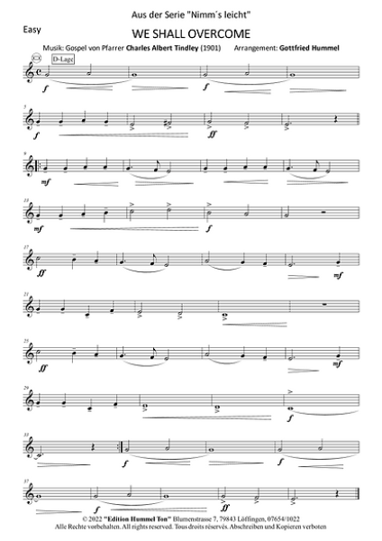 We Shall Overcome, Charles Albert Tindley, Gottfried Hummel, Akkordeonorchester, Gospelsong, leicht, Easy-Stimme, spirituelle Musik, Mutmacher in schweren Zeiten, Akkordeon Noten