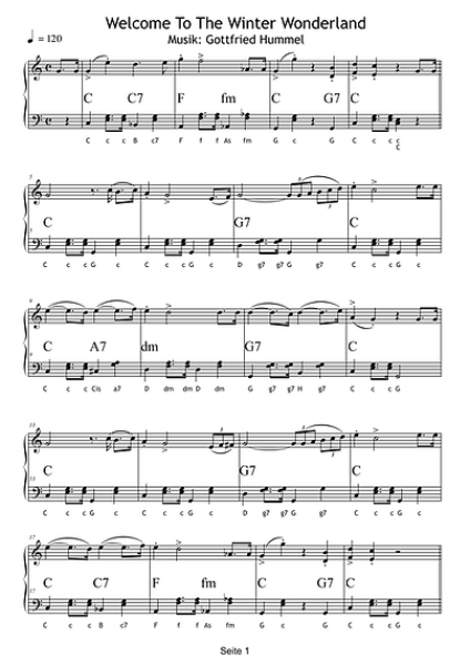 Welcome To The Winter Wonderland, Gottfried Hummel, Klavier-Solo, Piano-Solo, Keyboard-Solo, Akkordeon-Solo, Spielheft, Soloband, 10 winterliche Stücke, leicht, Originalkompositionen, Originalmusik, Klavier Noten, Piano Noten, Keyboard Noten, Akkordeon No