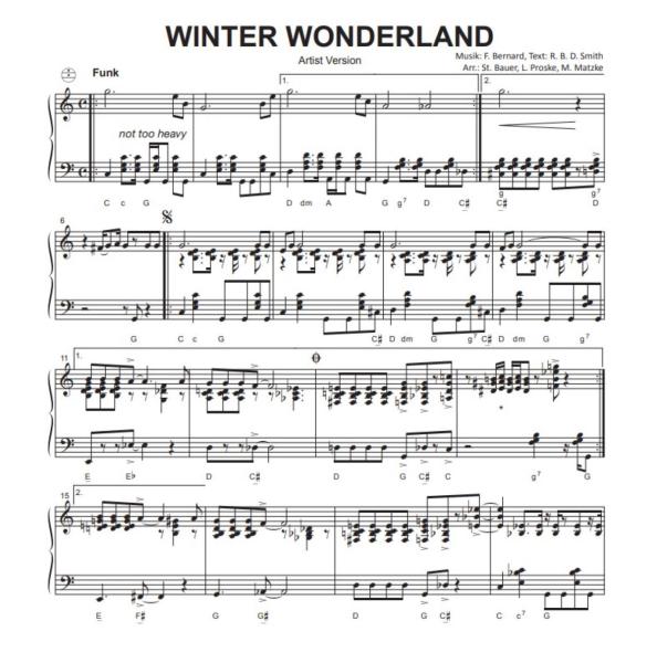 Winter Wonderland, Felix Bernard, Matthias Matzke, Lukas Proste, Stefan Bauer, Einzelausgabe, Akkordeon-Solo, Standardbass MII, Weihnachtslied, Weihnachtsklassiker, 3 Versionen, leicht, mittelschwer, schwer, Funk-Style, Groovy Christmas, Akkordeon Noten,