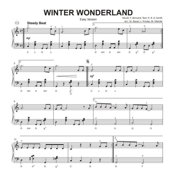Winter Wonderland, Felix Bernard, Matthias Matzke, Lukas Proste, Stefan Bauer, Einzelausgabe, Akkordeon-Solo, Standardbass MII, Weihnachtslied, Weihnachtsklassiker, 3 Versionen, leicht, mittelschwer, schwer, Funk-Style, Groovy Christmas, Akkordeon Noten,