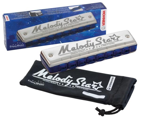 Hohner Melody Star C, Diatonische Mundharmonika, Tonumfang 2 Oktaven (c'-c'''), C-Stimmung, 4 Kanäle, 8 Löcher, ideal für Anfänger, Einzel- und Gruppenunterricht, Klassenmusizieren, Mundharmonika spielen lernen, Mundharmonikaunterricht, Lieferumfang