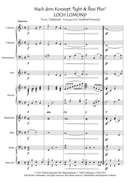 Loch Lomond, Gottfried Hummel, Akkordeon-Orchester, Air, Scottish Traditional, alte schottische Melodie, gälische Folklore, leicht-mittelschwer, Easy-Stimme, Akkordeon Noten, Blick in die Partitur