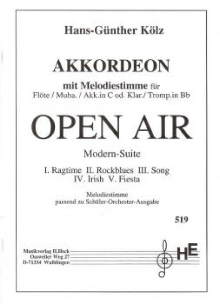 Open Air, Hans-Günther Kölz, Akkordeon, Melodieinstrument in Bb oder C, Kammermusik, Suite in 5 Sätzen, Wertungsstück, Elementarstufe, Wettbewerbsliteratur, Originalmusik, leicht-mittelschwer, Originalkomposition, Akkordeon Noten, Kammermusiknoten