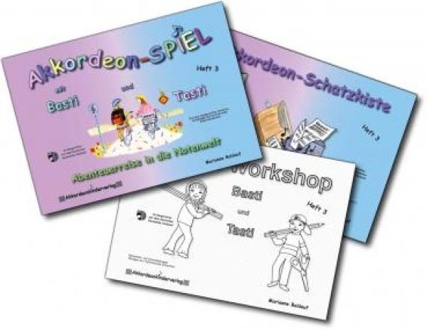 Akkordeon-​SPIEL mit Tasti und Basti 3 - Kombi-​Ausgabe, Marianne Baldauf, Kombination aus Schulwerk, Übungsheft und Spielheft für Akkordeon, leicht, Akkordeon Noten